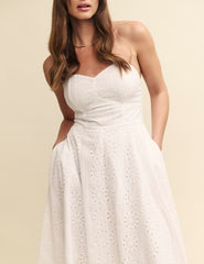 White Broderie Bandeau Aurora Midi Dress