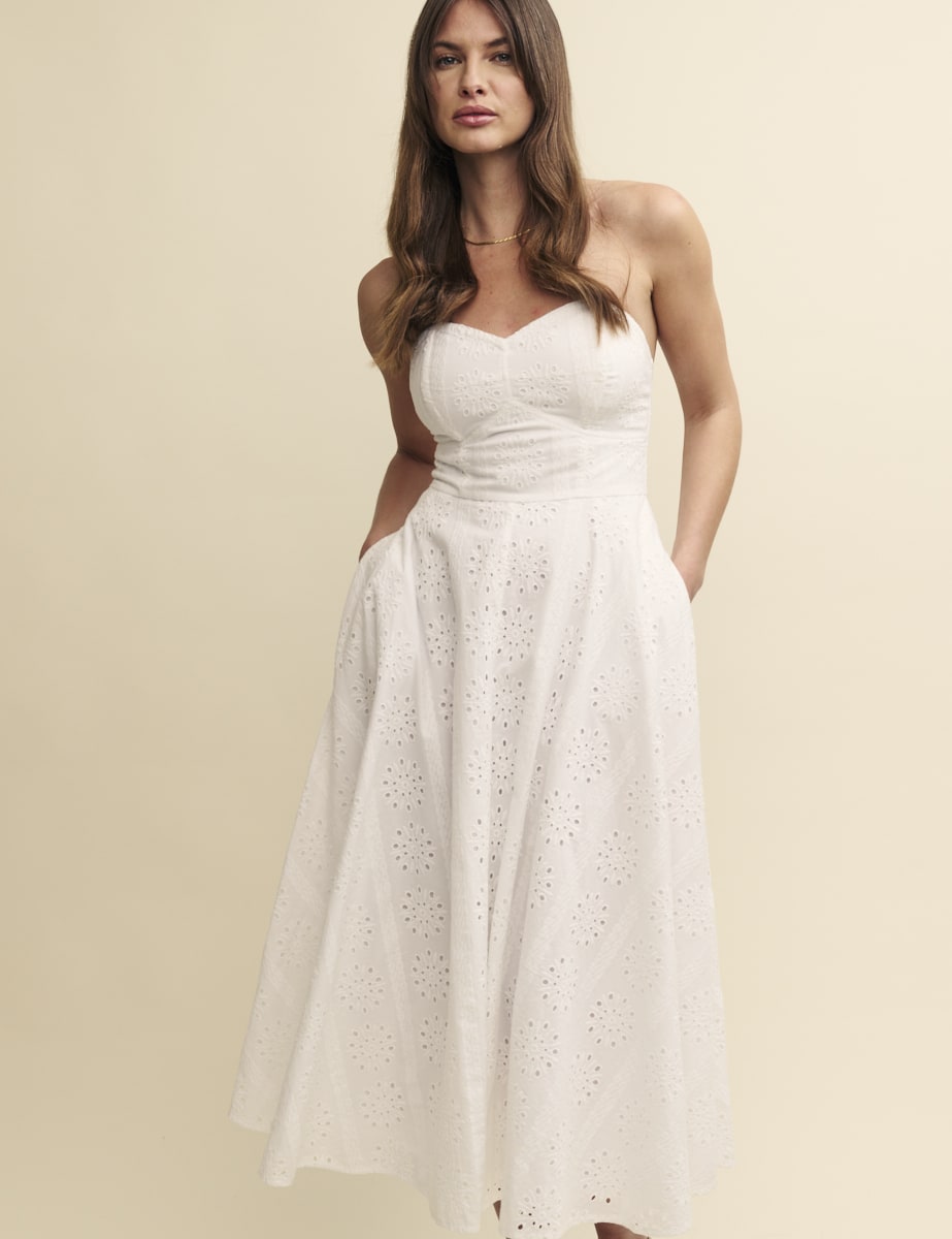 White Broderie Bandeau Aurora Midi Dress