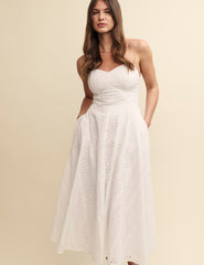 White Broderie Bandeau Aurora Midi Dress