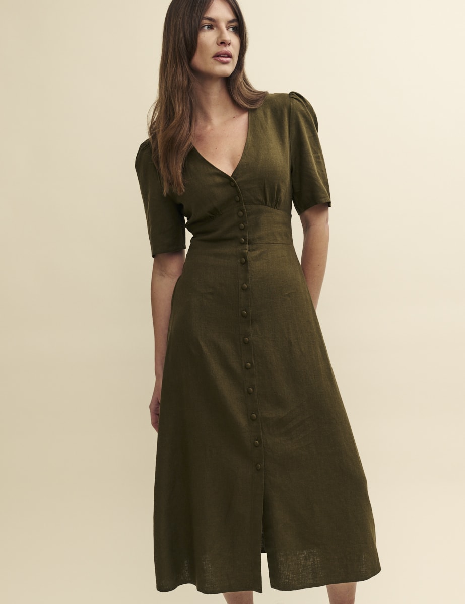 Khaki Green Alexa Midi Dress