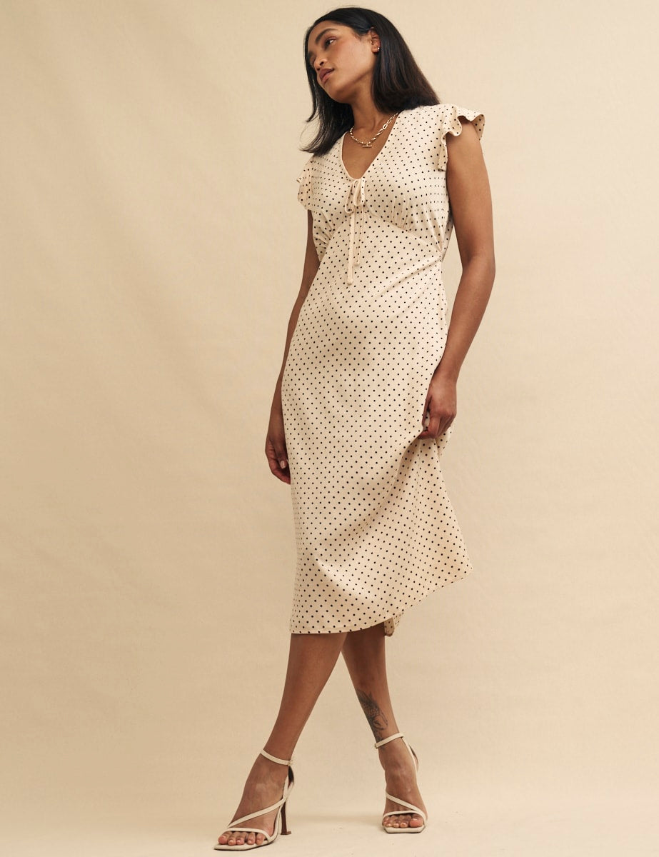 Cream Polkadot Lily Midi Dress