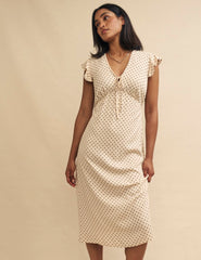 Cream Polkadot Lily Midi Dress