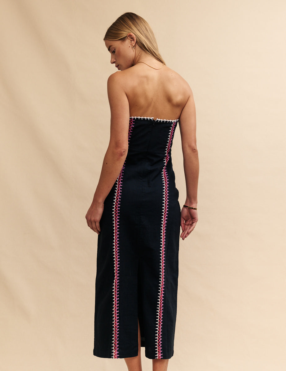 Black Bandeau Crochet Midi Dress