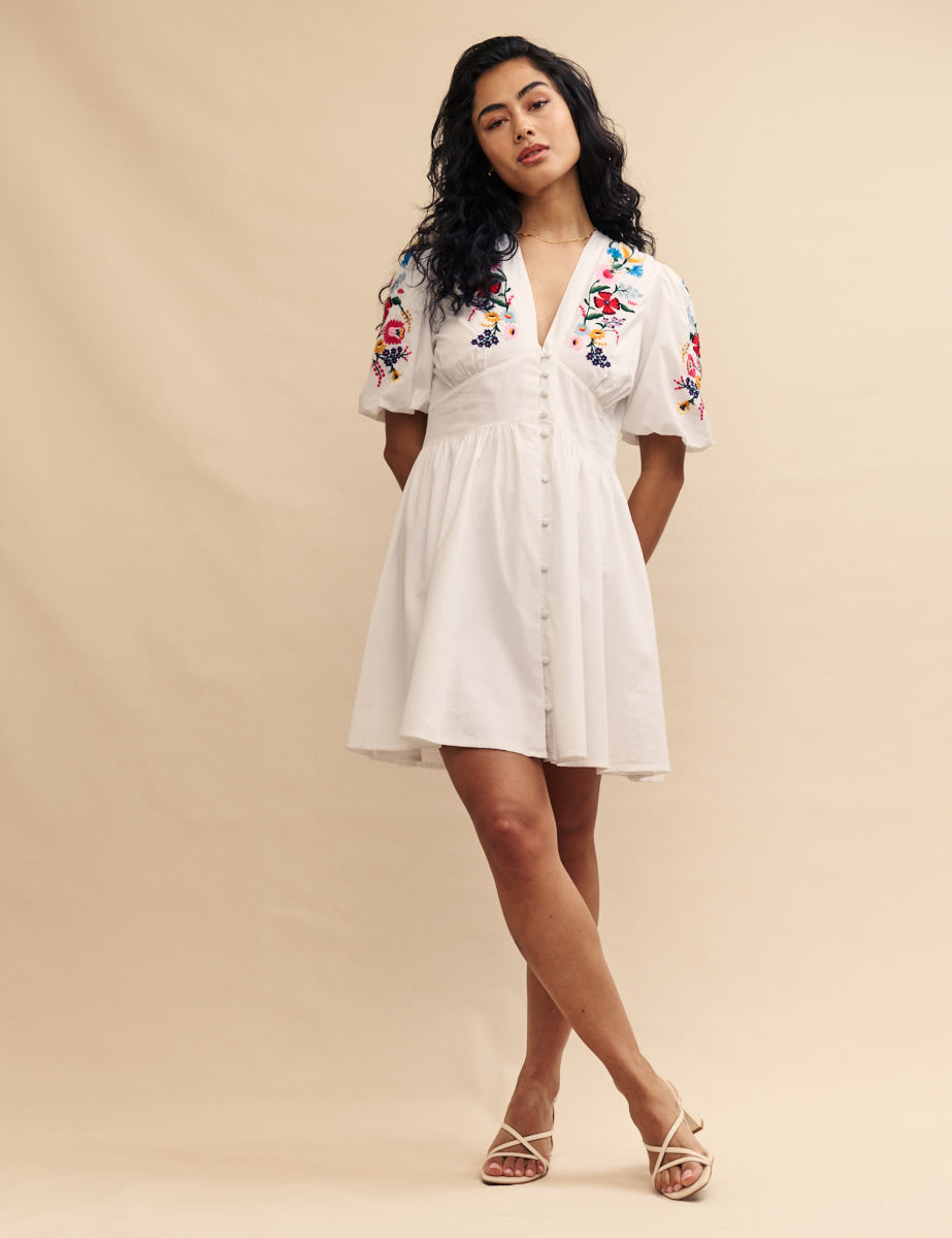 White Embroidered Starlight Mini Dress