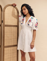 White Embroidered Starlight Mini Dress