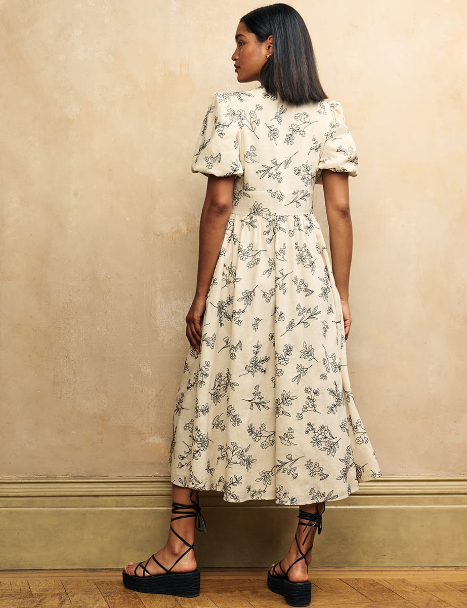 Cream Embroidered Starlight Midi Dress