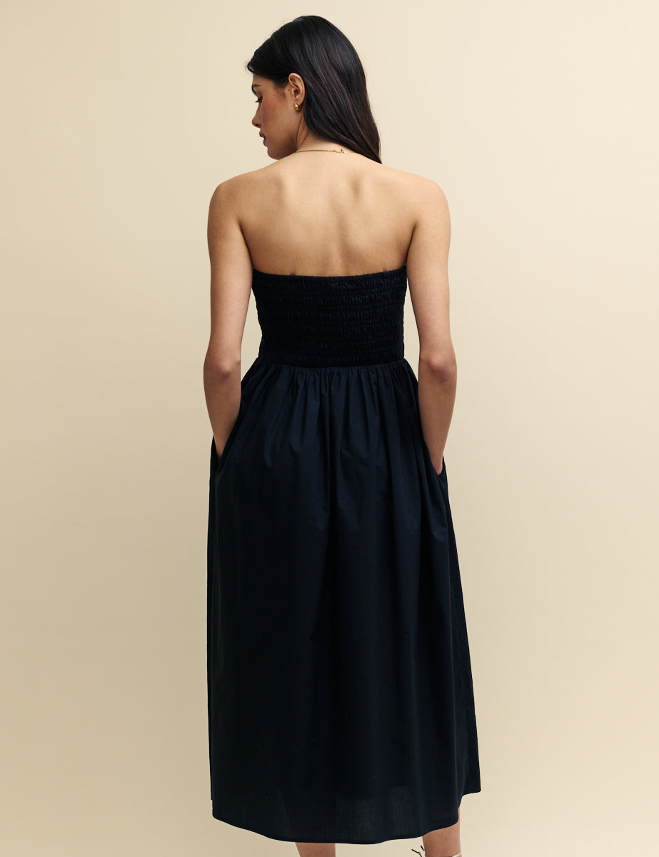 Black Shirred Bandeau Annie Midi Dress