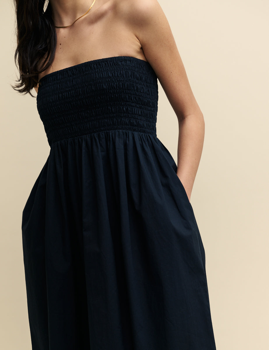 Black Shirred Bandeau Annie Midi Dress