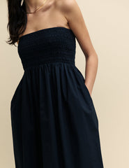 Black Shirred Bandeau Annie Midi Dress