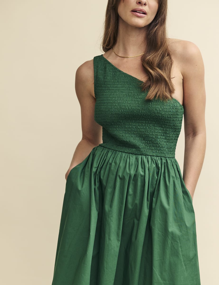 Forest Green One Shoulder Georgia Midi Dress
