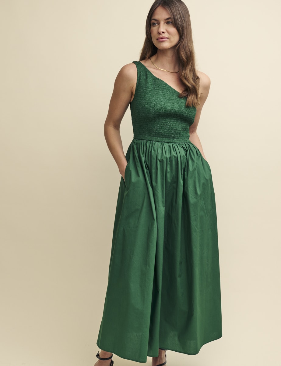 Forest Green One Shoulder Georgia Midi Dress