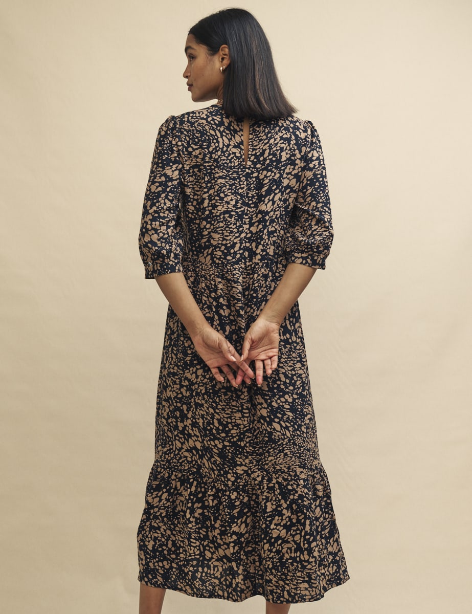 Brown Watercolour Print Rachel Midi Dress