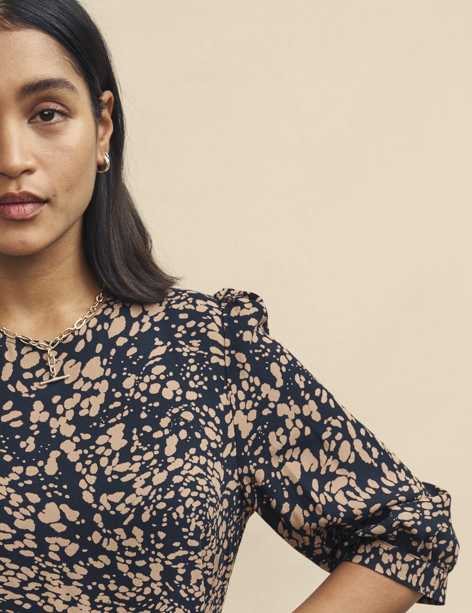 Brown Watercolour Print Rachel Midi Dress