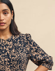 Brown Watercolour Print Rachel Midi Dress