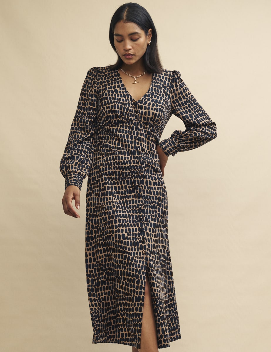 Brown Spot Print Tasha Midi Dress