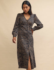 Brown Spot Print Tasha Midi Dress