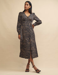 Brown Spot Print Tasha Midi Dress