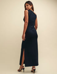 Black Asymmetric Sleeveless Jackson Midi Dress