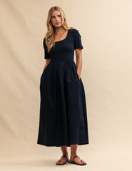 Black Short Sleeve Finn Midi Dress
