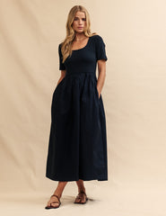 Black Short Sleeve Finn Midi Dress