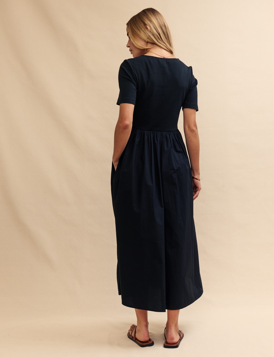 Black Short Sleeve Finn Midi Dress