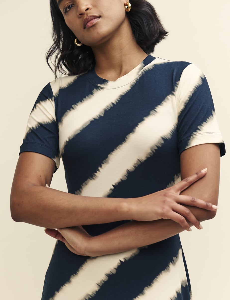 Black and White Stripe Denver Jersey Midi Dress