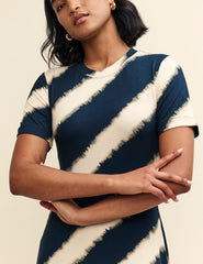 Black and White Stripe Denver Jersey Midi Dress
