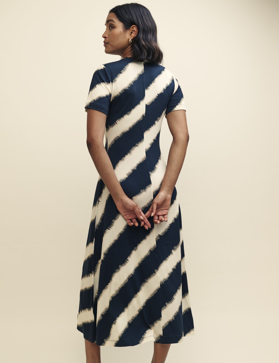 Black and White Stripe Denver Jersey Midi Dress