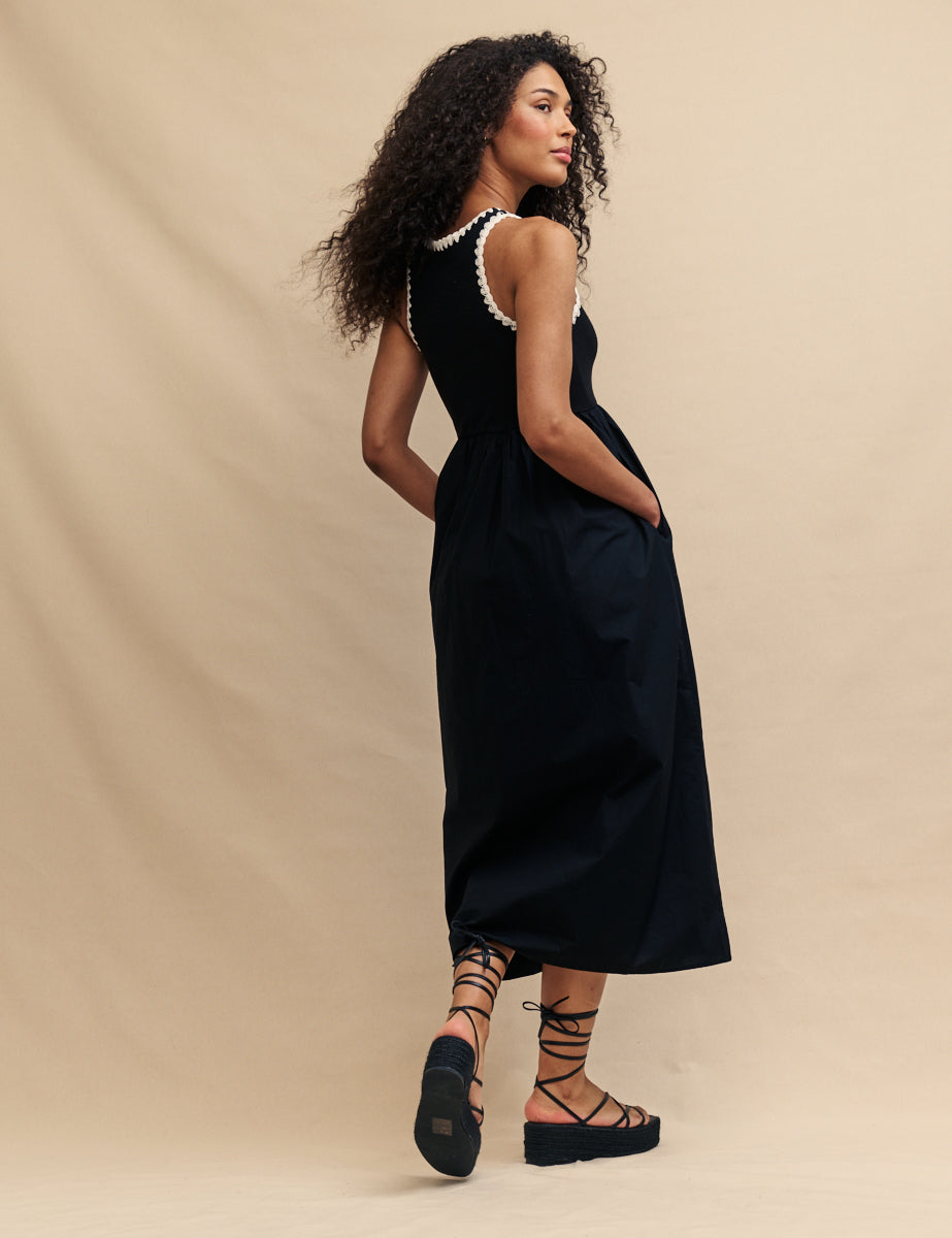 Black Crochet Trim Seattle Midi Dress