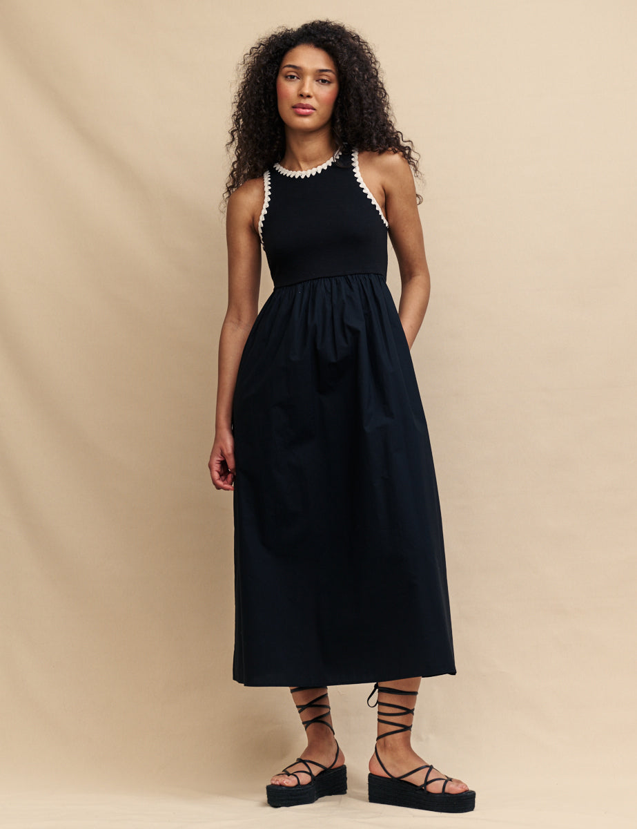 Black Crochet Trim Seattle Midi Dress