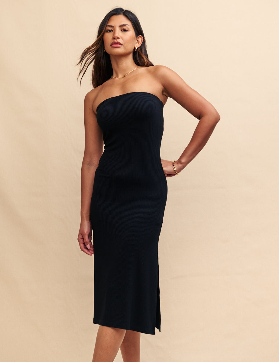 Black Bandeau Midi Dress