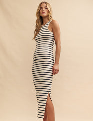 Black and White Stripe Jersey Brighton Midi Dress