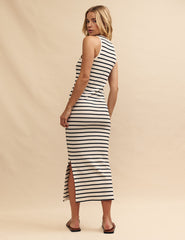 Black and White Stripe Jersey Brighton Midi Dress