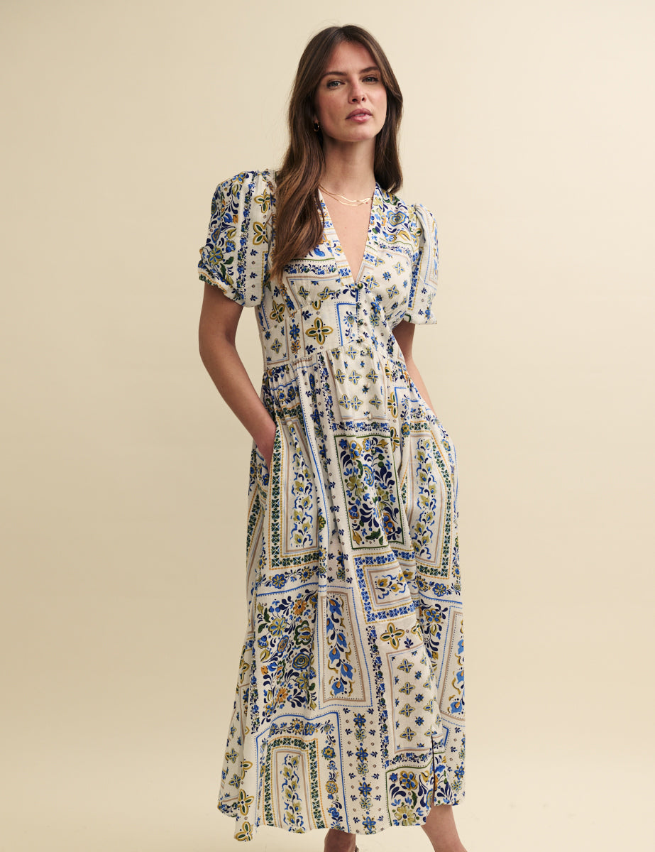 Petite Cream Tile Print Starlight Midi Dress