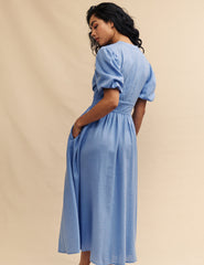 Blue Linen-blend Starlight Midi Dress