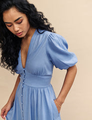 Blue Linen-blend Starlight Midi Dress