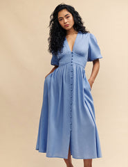 Blue Linen-blend Starlight Midi Dress