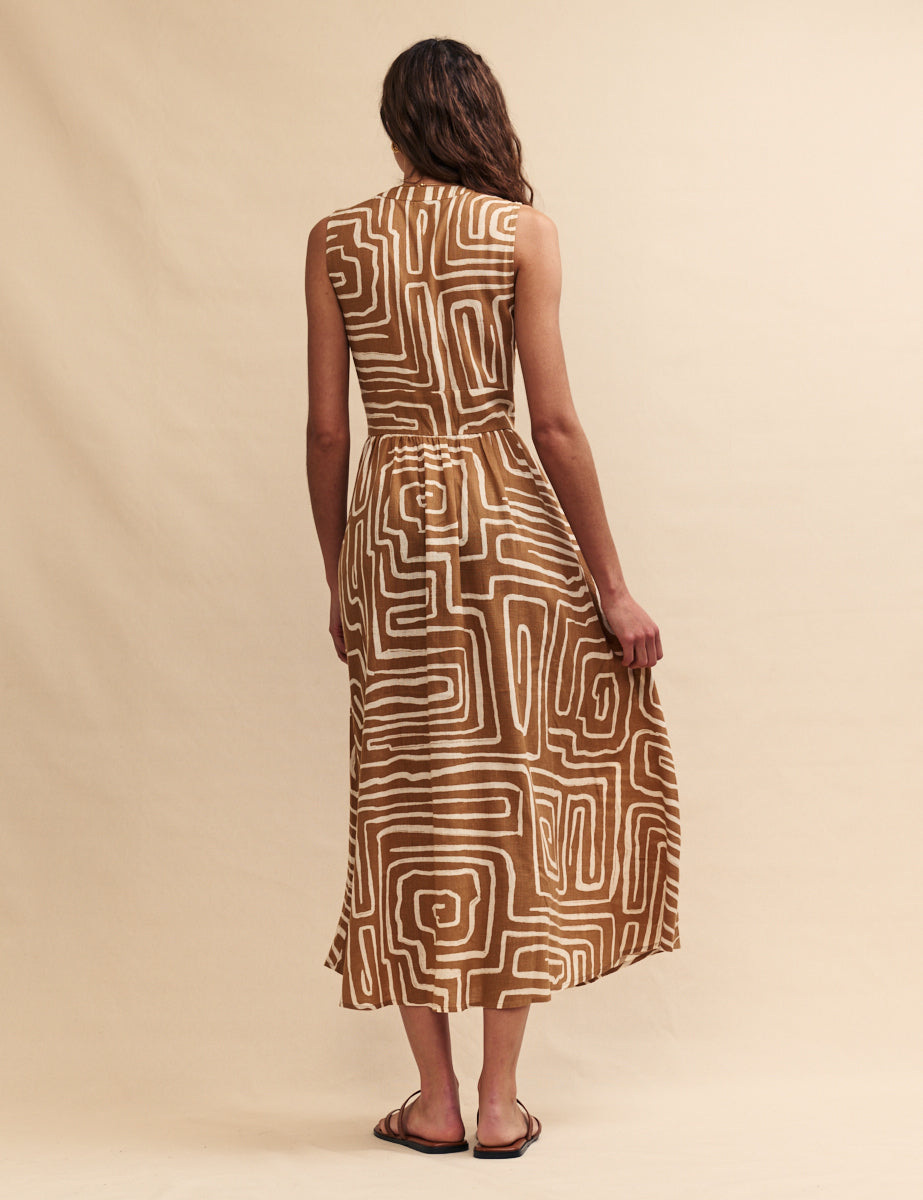 Brown Abstract Starlight Midaxi Dress