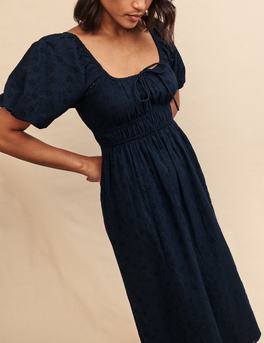 Black Broderie Anglaise Evelyn Midi Dress