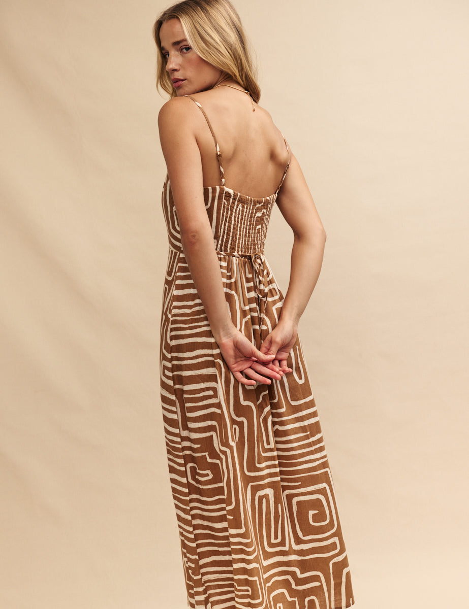 Brown Abstract Maddy Midi Dress