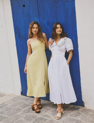 Yellow Linen-blend Maddy Midi Dress