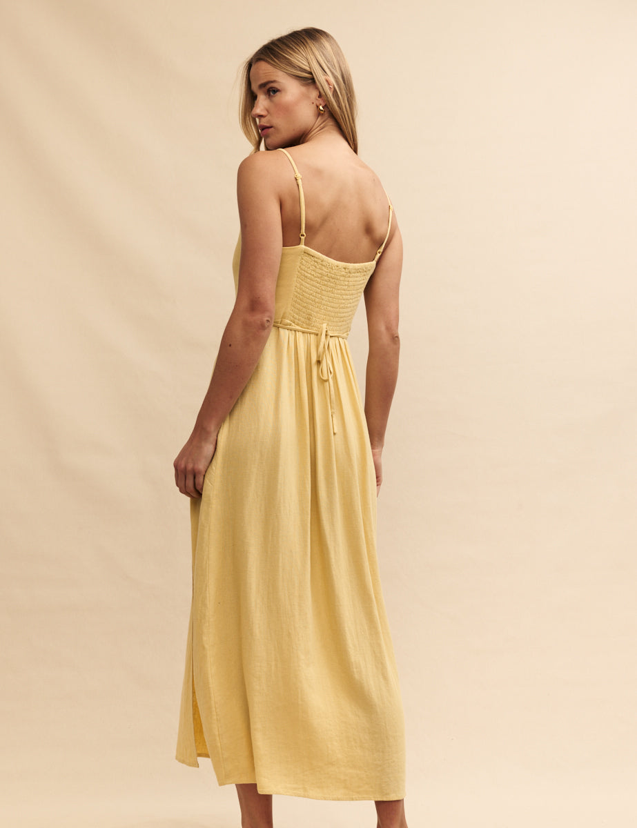 Petite Yellow Linen-blend Maddy Midi Dress