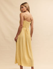 Petite Yellow Linen-blend Maddy Midi Dress