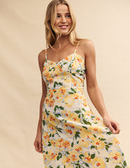 Yellow Floral Linen-blend Pippin Midi Dress