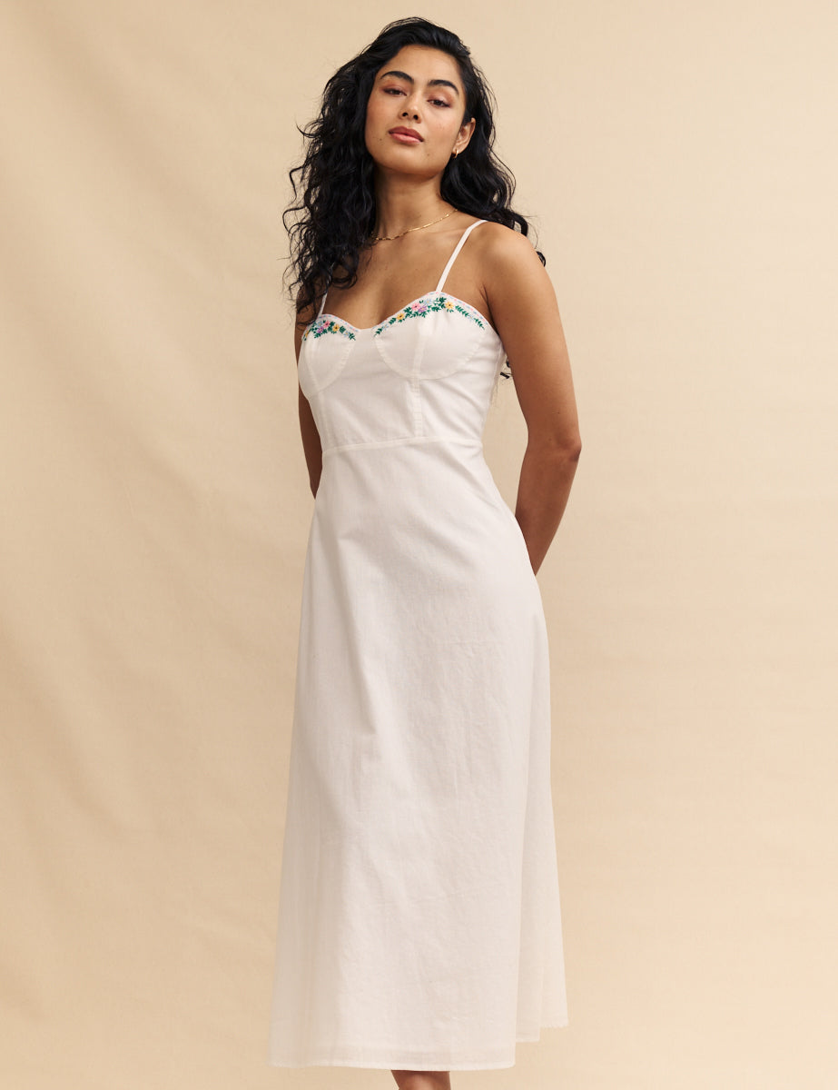 White Embroidered Detail Pippin Midi Dress