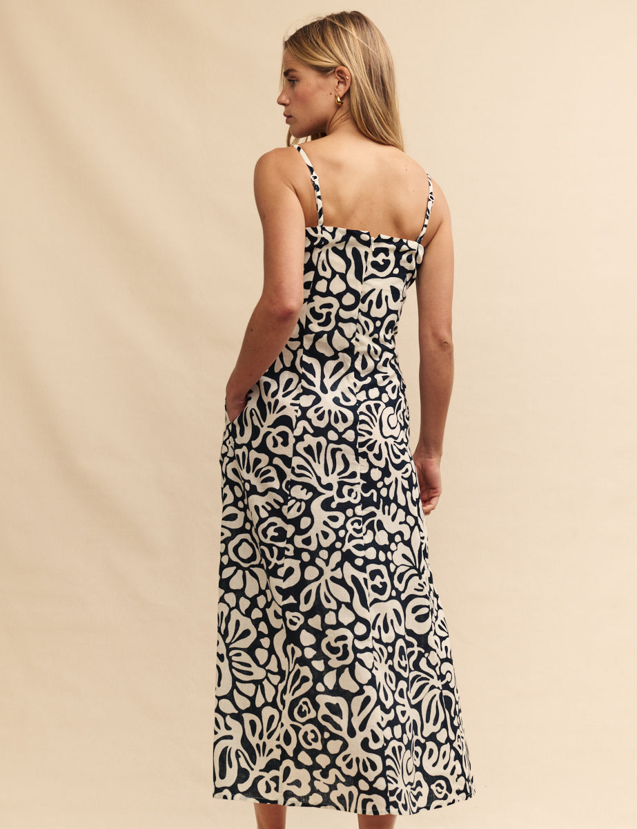 Monochrome Graphic Floral Theodora Midaxi Dress