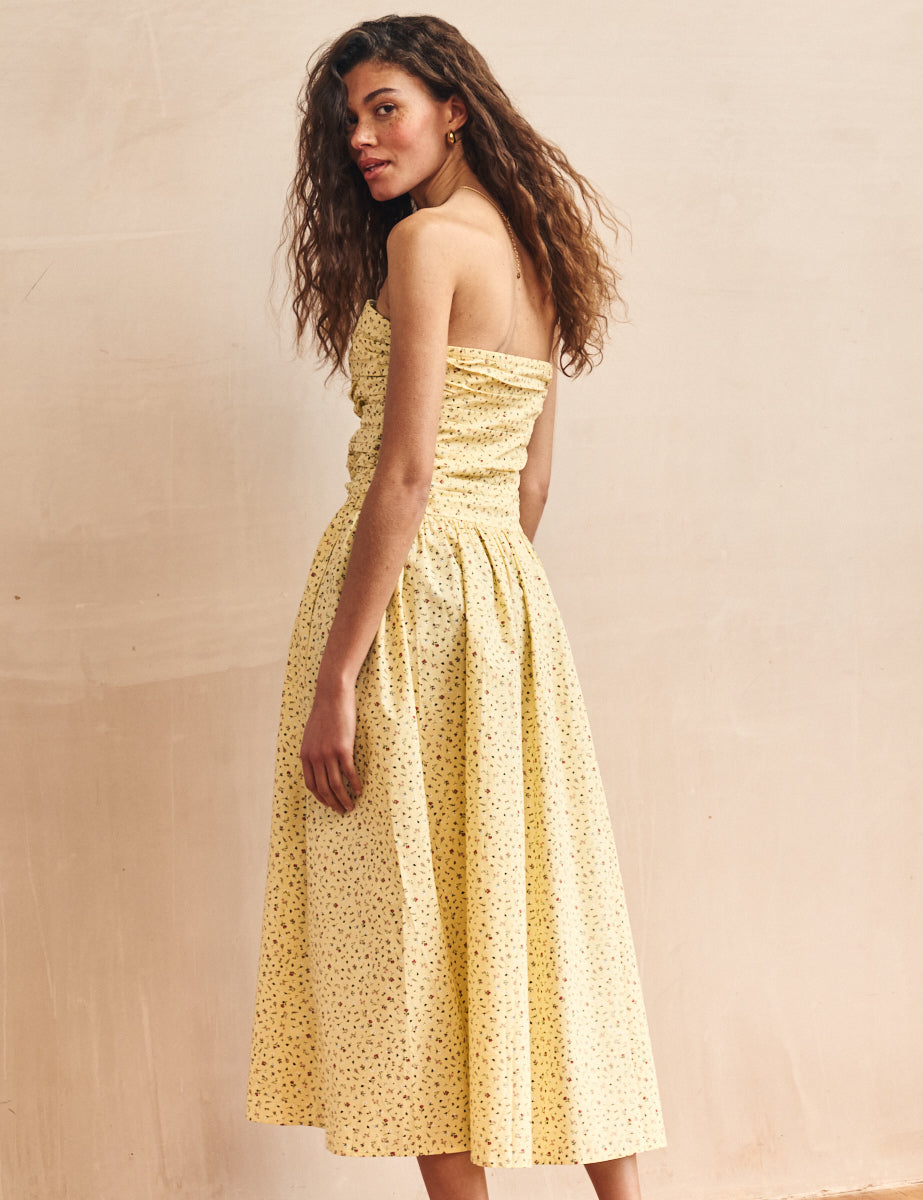 Yellow Ditsy Floral Bandeau Felicity Midi Dress