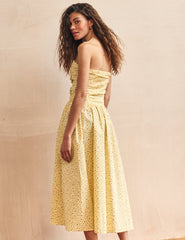 Yellow Ditsy Floral Bandeau Felicity Midi Dress