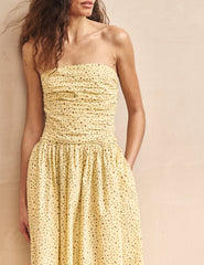Yellow Ditsy Floral Bandeau Felicity Midi Dress