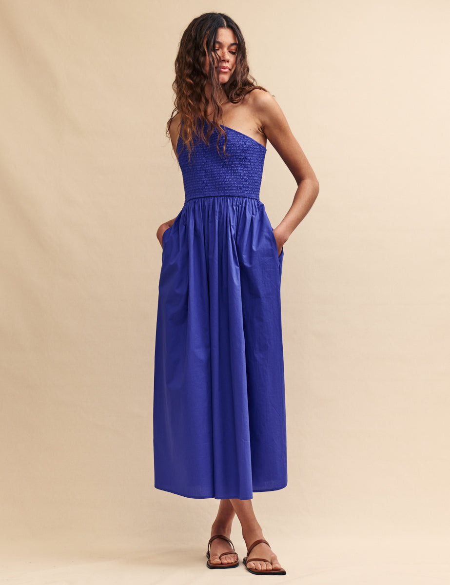 Blue One Shoulder Georgia Midi Dress